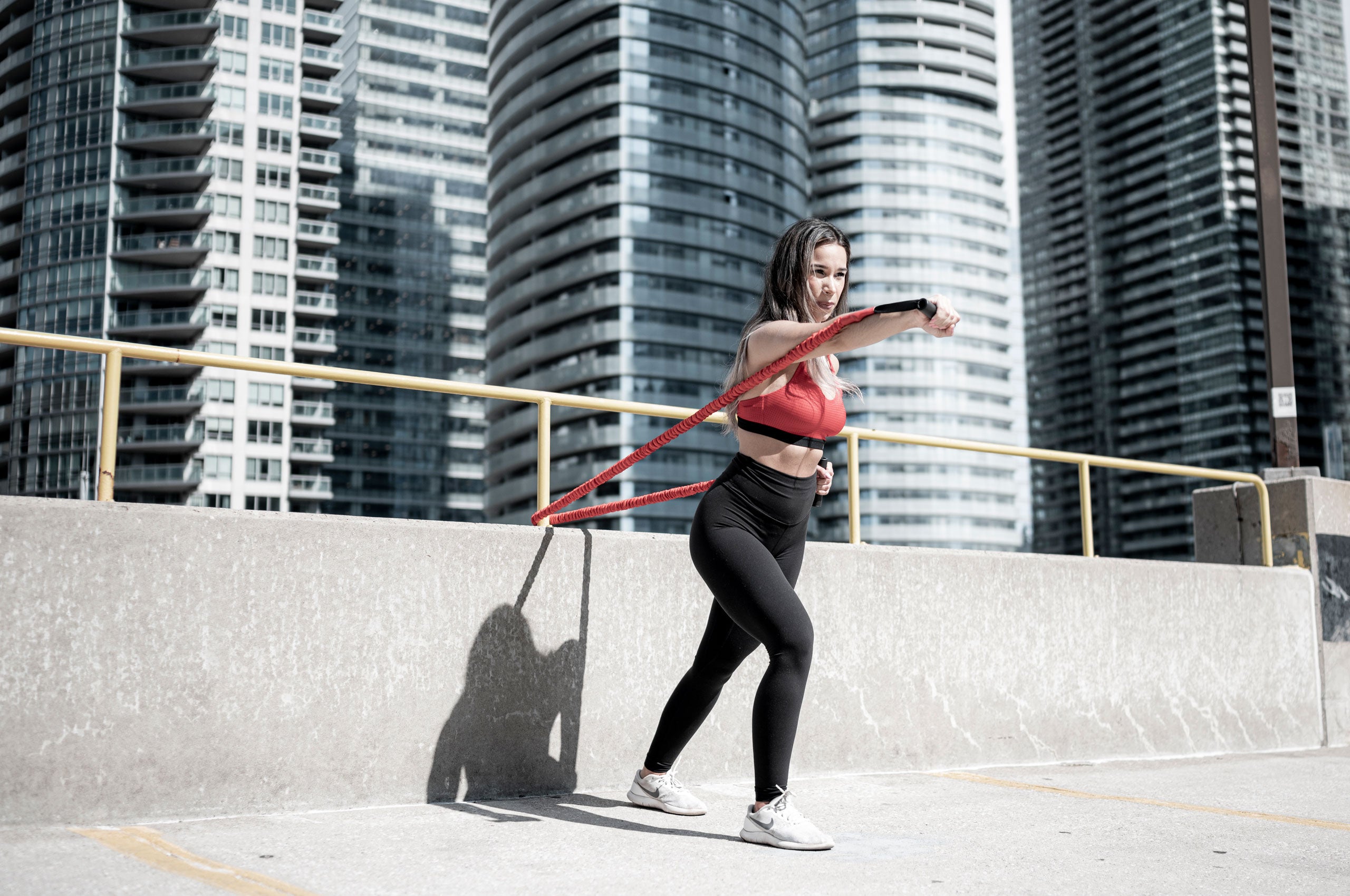 Advanced toner workout anchored to a pole